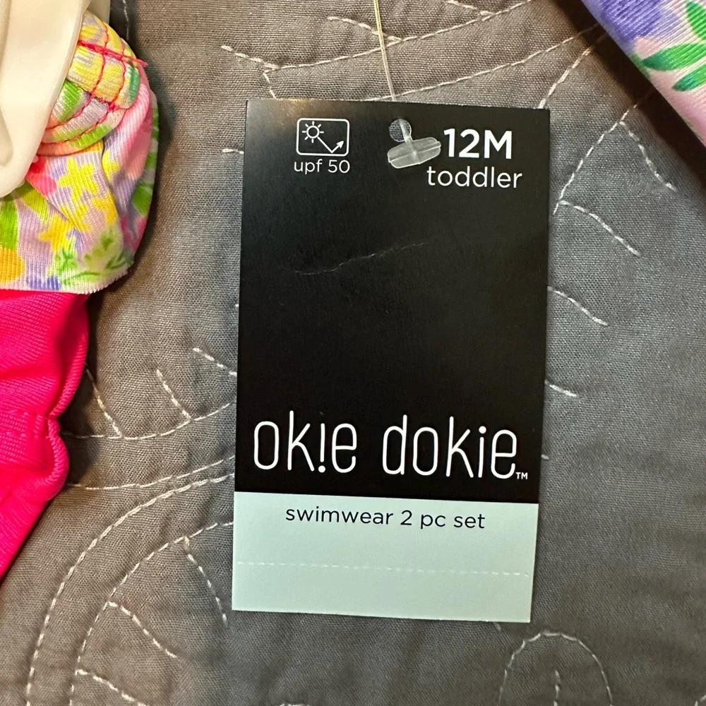 Okie Dokie 12M Girls Pink Micro Ditsy Floral Rash Guard And Bottoms Set NWT